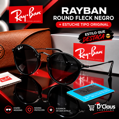 RAYBAN ROUND FLECK NEGRO+ESTUCHE TIPO ORIGINAL