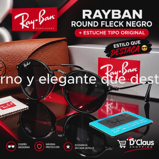 RAYBAN ROUND FLECK NEGRO+ESTUCHE TIPO ORIGINAL